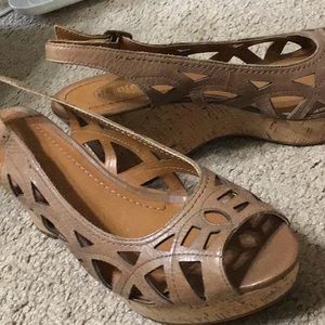 Leather Cork Wedge Shoes 8.5 M Like New NICOLE